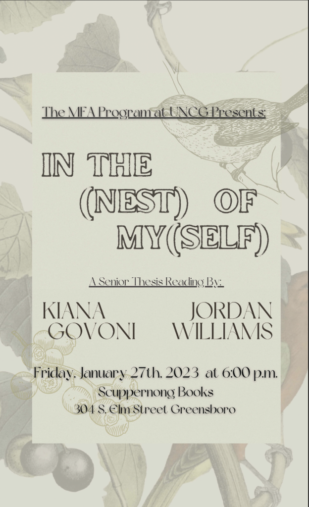 Kiana Govoni - Jordan Williams Reading Poster