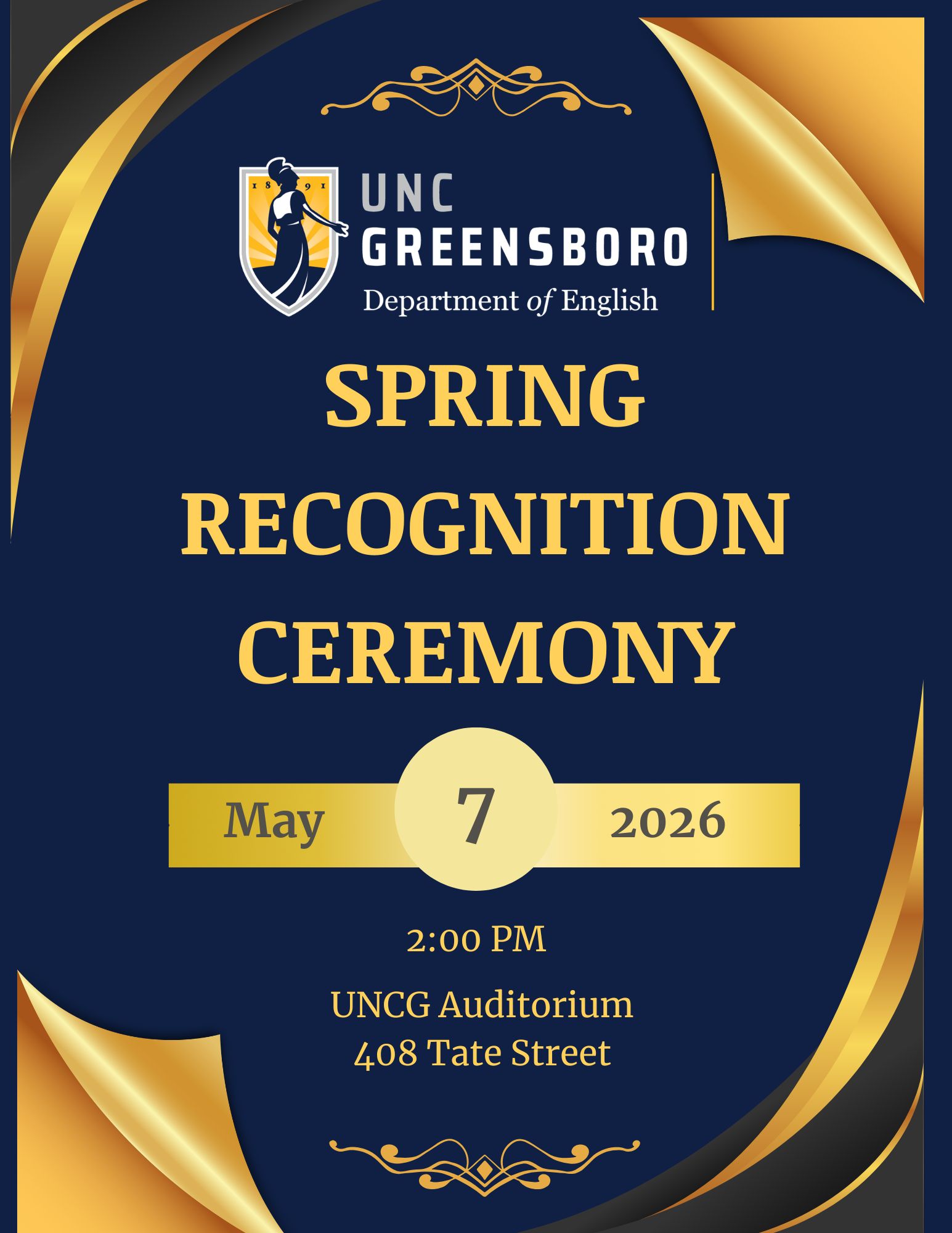 Spring Recognition Ceremony on May 7th at 2 pm