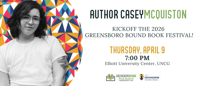 promo for Casey McQuiston at the Greensboro Bound Book Festival