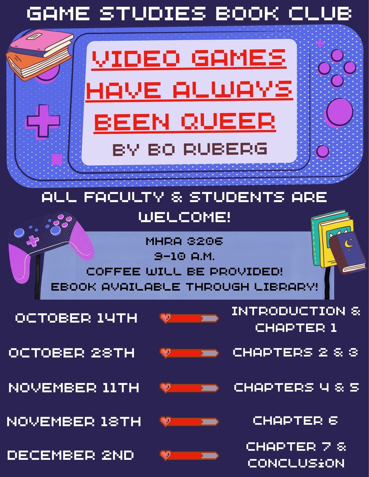 Image of books and videogame equipment